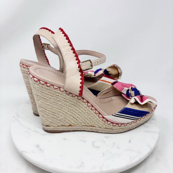 Kate Spade Jane Wedge Size 10 Berber Stripe Espadrille Wedge Heel Bow Tie - Picture 4 of 12